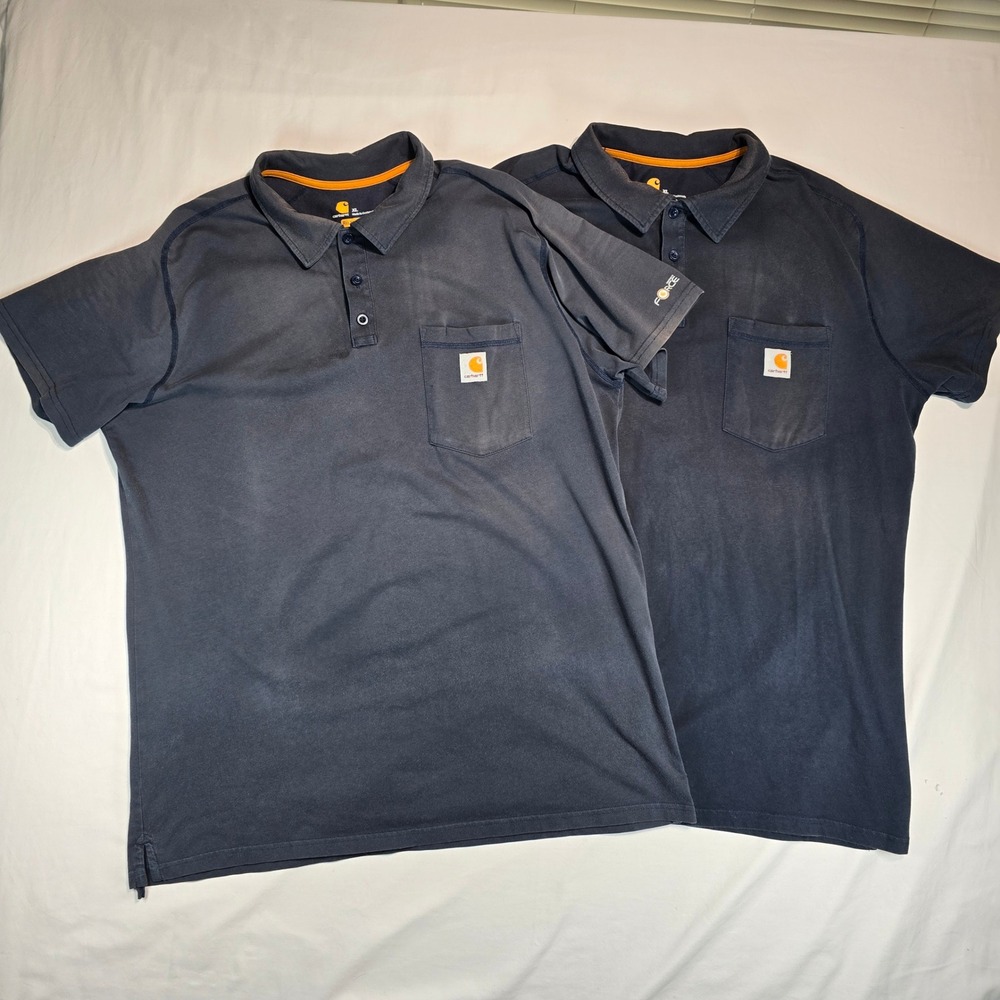 Lot of 2 Carhartt Force Relaxed Fit Navy Blue Pocket Polo Shirts Mens XL 103569